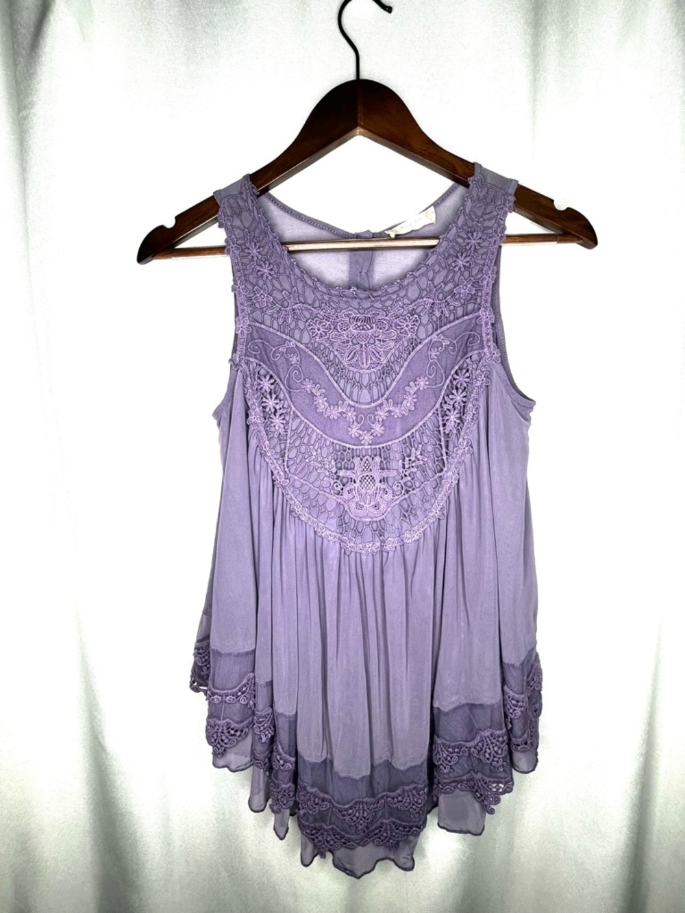 💜Altar’d State Boho Lace Tank XS Lavender Crochet Babydoll Top Flowy Festival